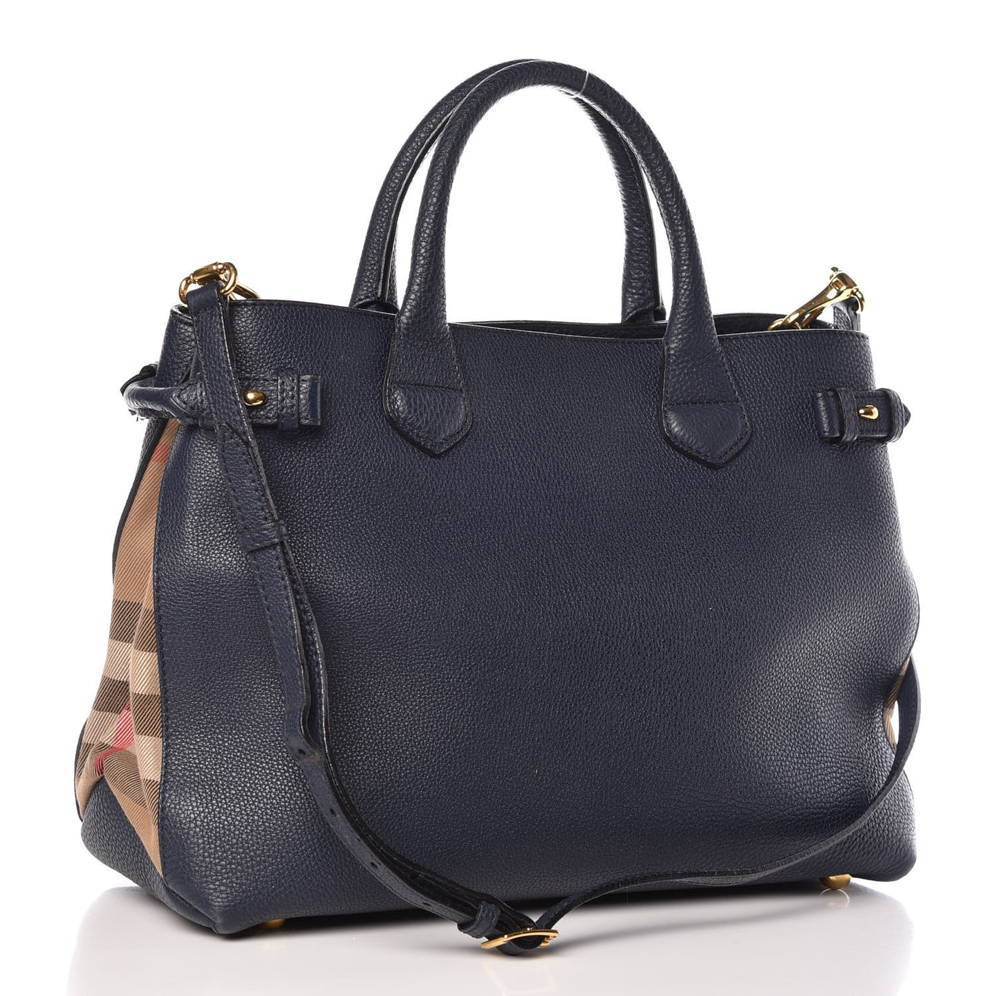Grainy Calfskin House Check Medium Banner Tote Midnight Blue