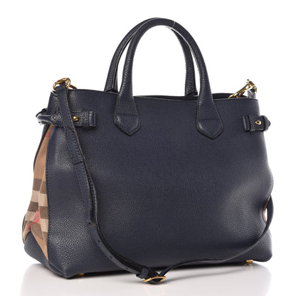 Burberry Grainy Calfskin House Check Medium Banner Tote Midnight Blue 3 of 9