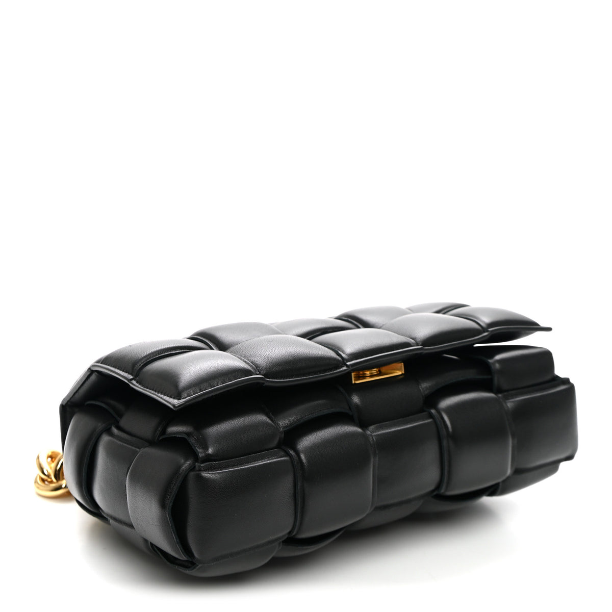 Lambskin Maxi Intreccio Padded Chain Cassette Crossbody Bag Black