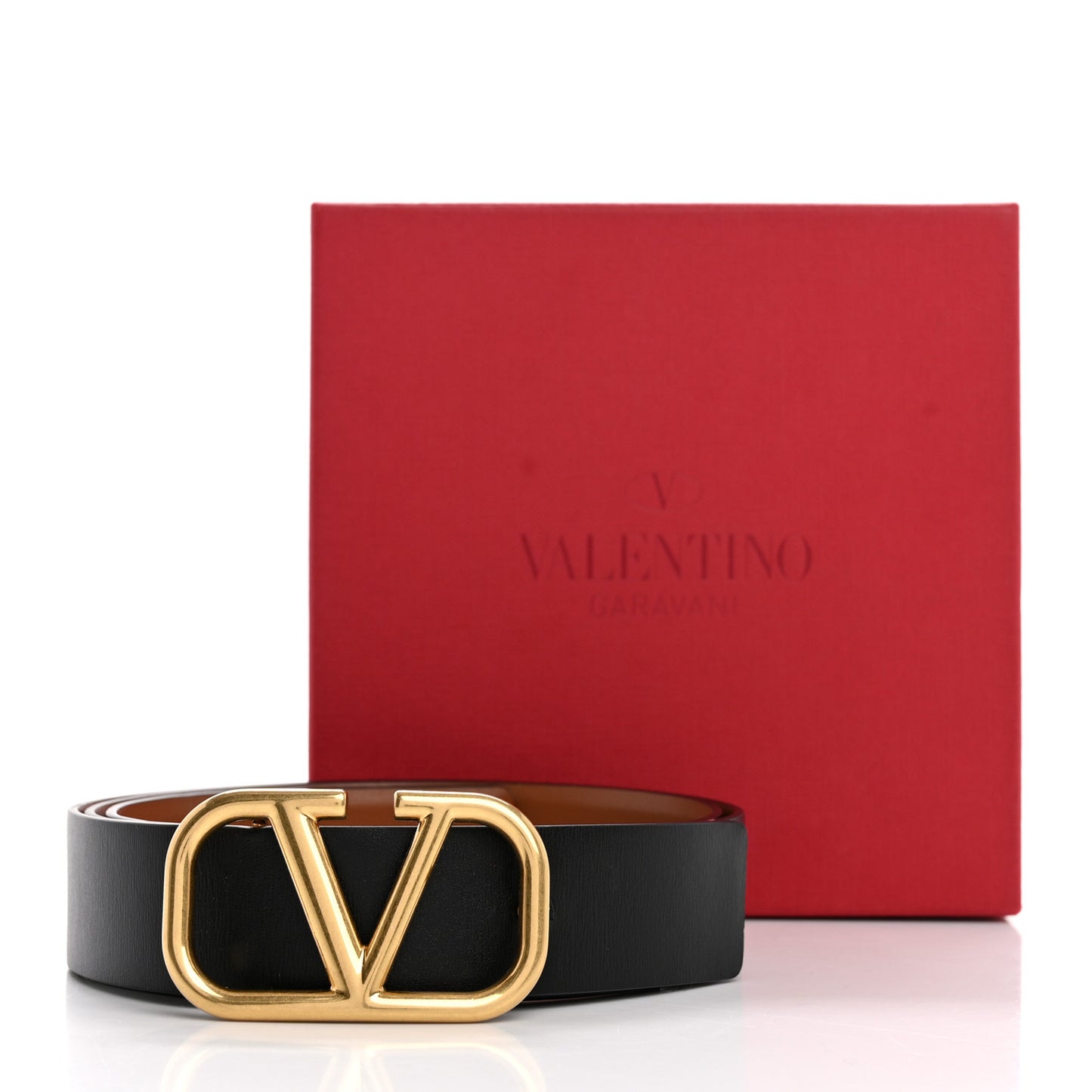 Glossy Calfskin VLogo Reversible 30mm Belt 85 34 Saddle Brown Black
