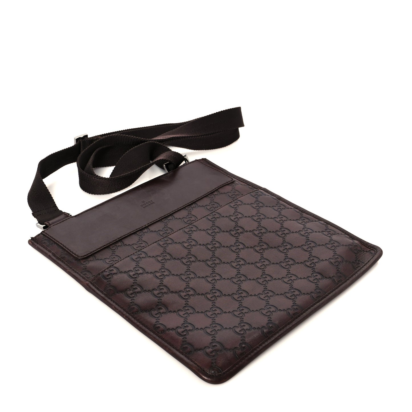 Guccissima Medium Flat Messenger Bag Dark Brown Dark Brown