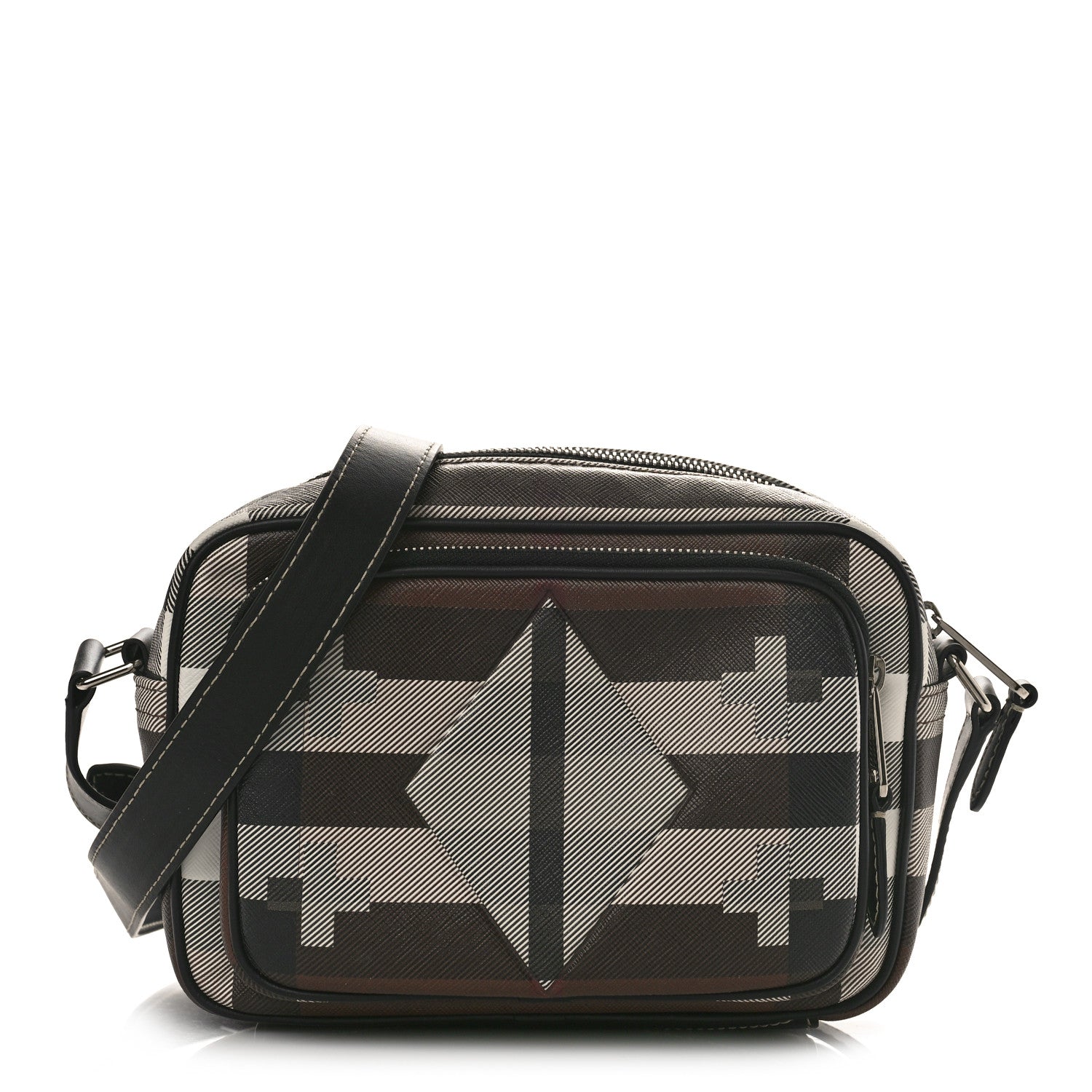 Burberry E-Canvas Calfskin Geometric Check Paddy Messenger Dark Birch Brown White 1 of 8