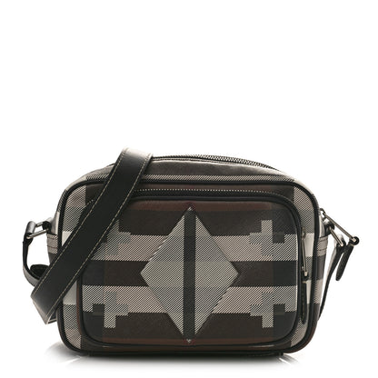 Burberry E-Canvas Calfskin Geometric Check Paddy Messenger Dark Birch Brown White 1 of 8
