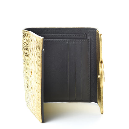 Chanel Metallic Calfskin Crocodile Embossed Cocodile Compact Flap Wallet Gold 5 of 10