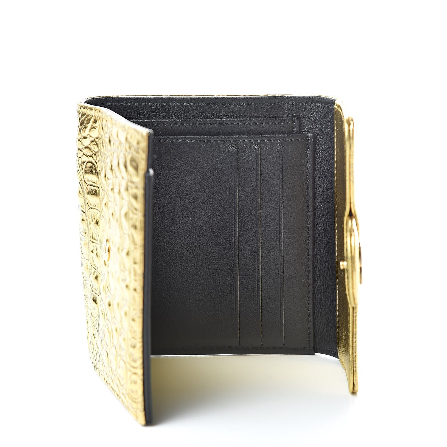 Chanel Metallic Calfskin Crocodile Embossed Cocodile Compact Flap Wallet Gold 5 of 10