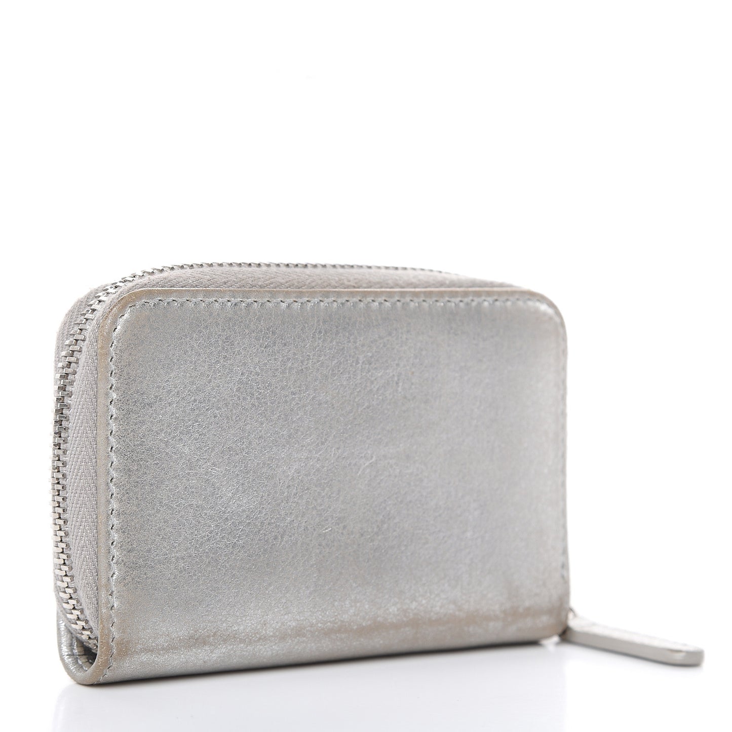 Metallic Calfskin Timeless Zip Coin Purse Silver Black