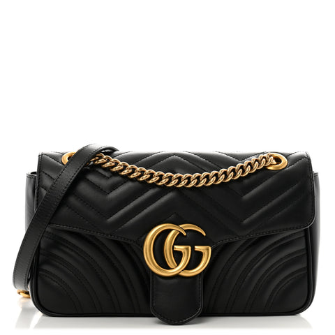Calfskin Matelasse Small GG Marmont Shoulder Bag Black