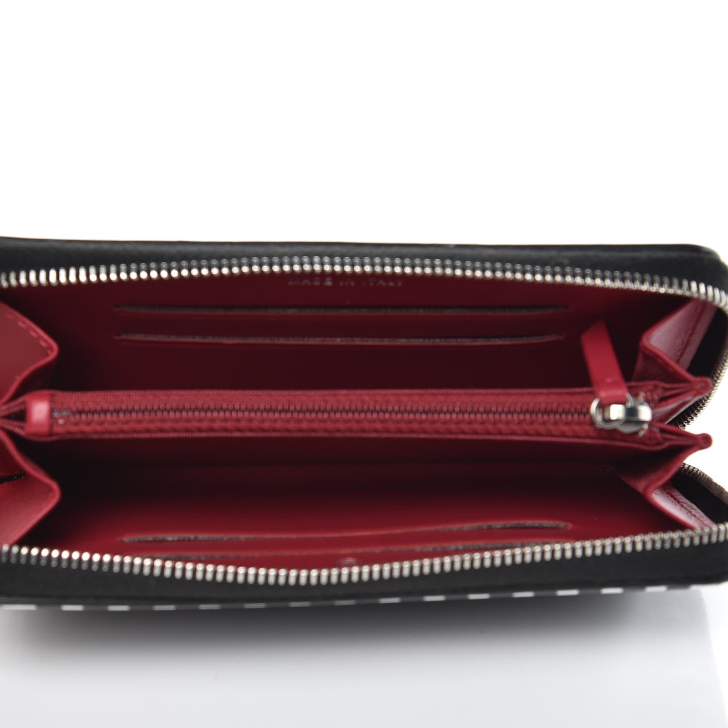 Chanel Caviar Quilted Stripe Filigree Zip Wallet Black White 5 of 10