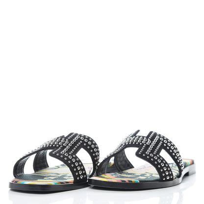 Hermes Suede Goatskin Studded Oran Sandals 36 Black 3 of 7