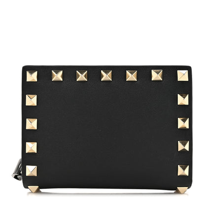 Valentino Garavani Vitello Rockstud Compact Zip Around Wallet Black 1 of 9