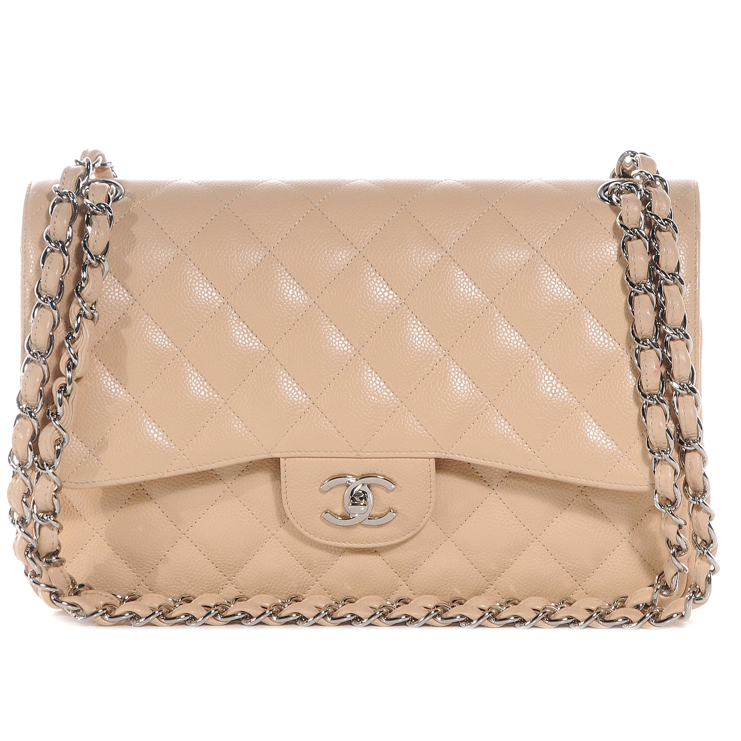 Caviar Jumbo Double Flap Beige