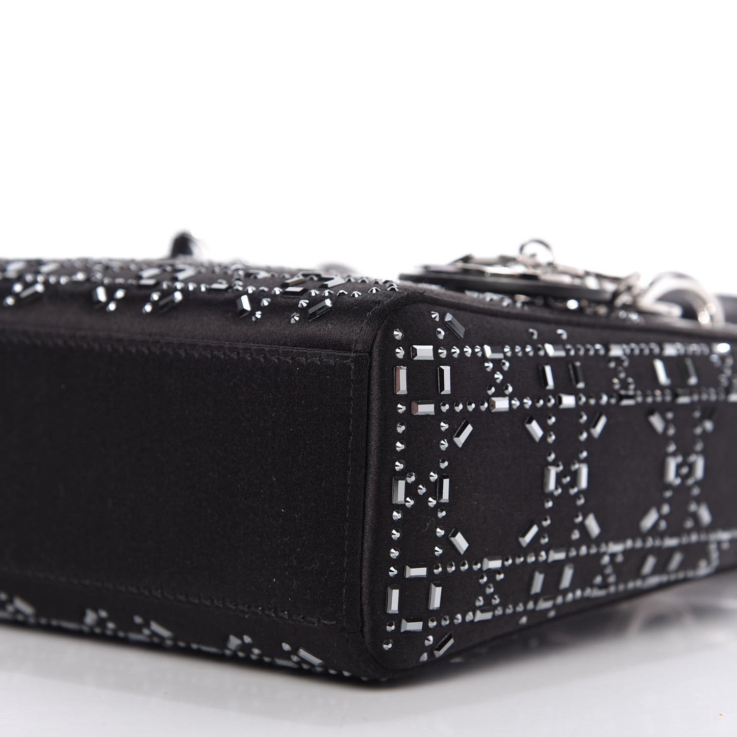 Satin Crystal Cannage Mini Lady Dior Black
