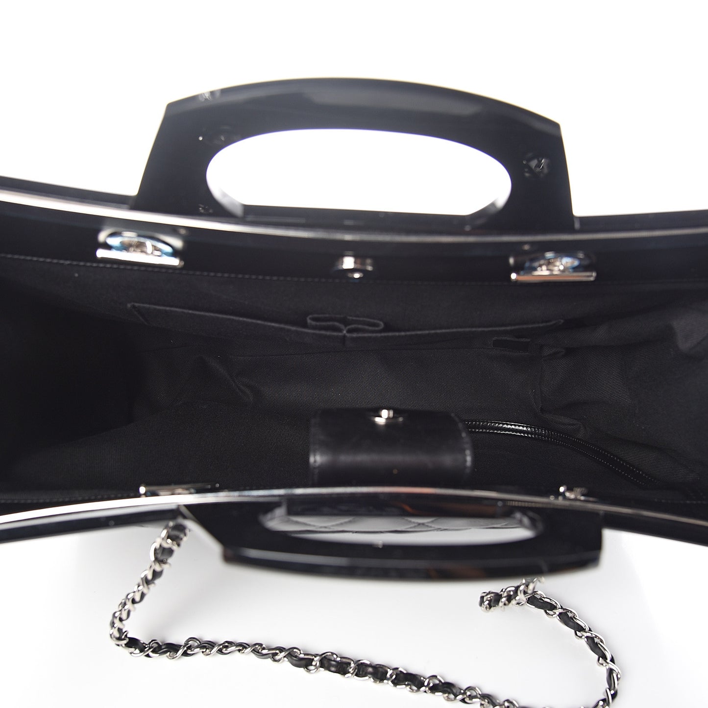 Glazed Calfskin Quilted Large CC Delivery Tote Black