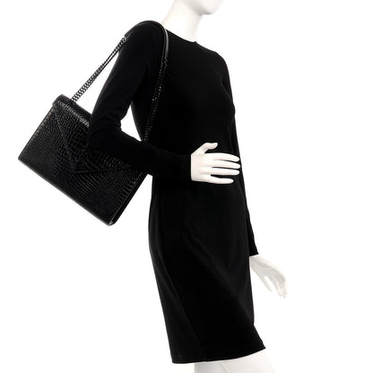 Saint Laurent Calfskin Crocodile Embossed Monogram Large Satchel Black 2 of 7