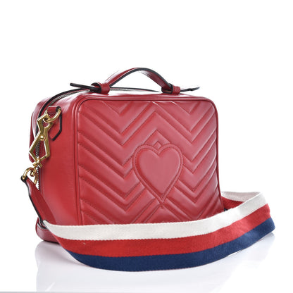 Gucci Calfskin Matelasse Sylvie Web Small GG Marmont Top Handle Shoulder Bag Hibiscus Red 3 of 8