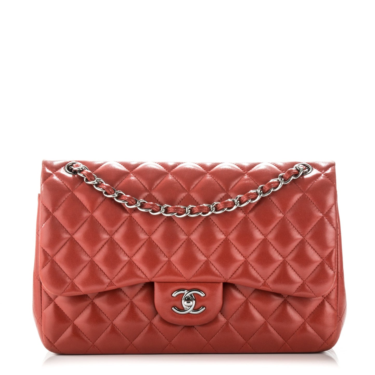 Lambskin Quilted Jumbo Double Flap Red
