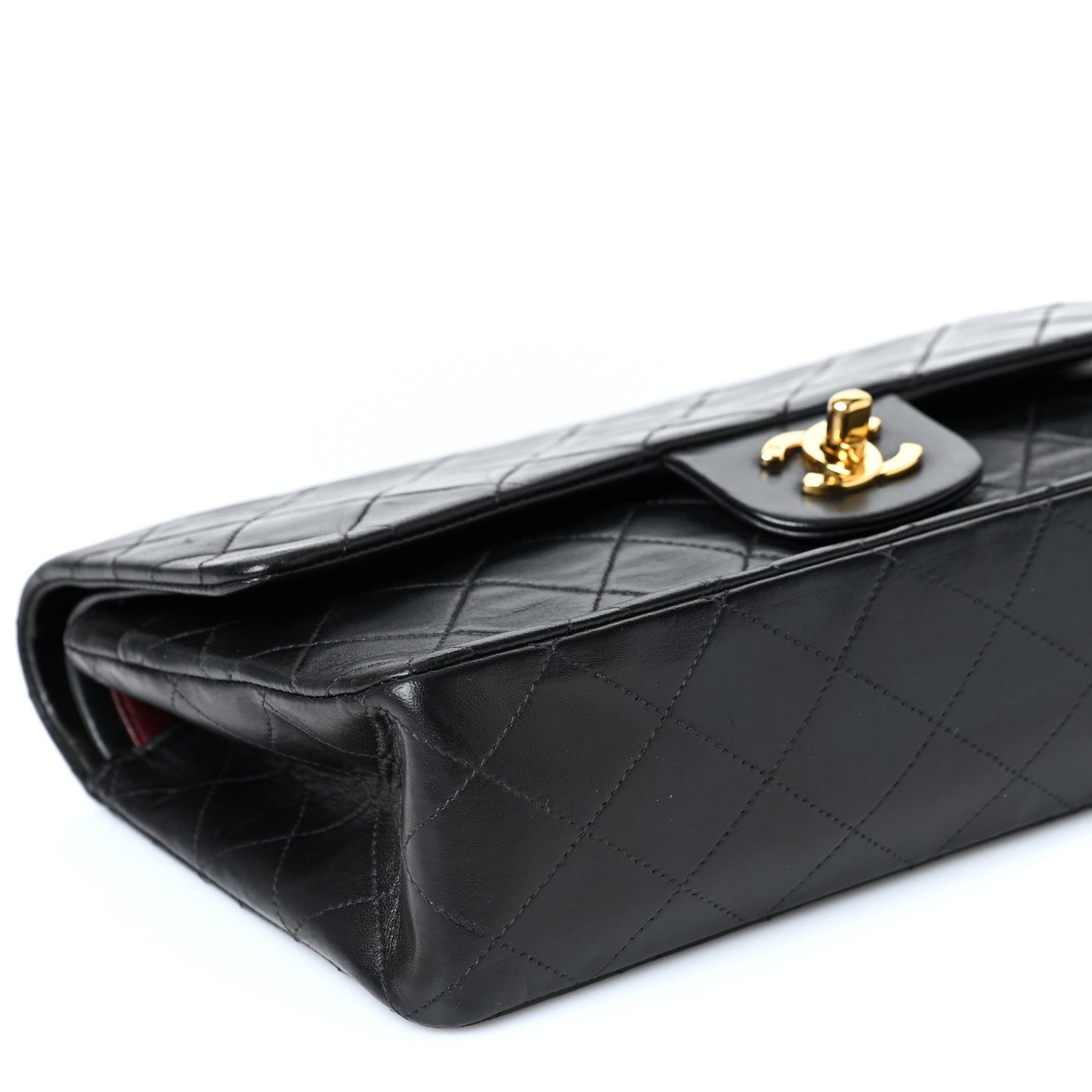 Lambskin Quilted Medium Double Flap Black