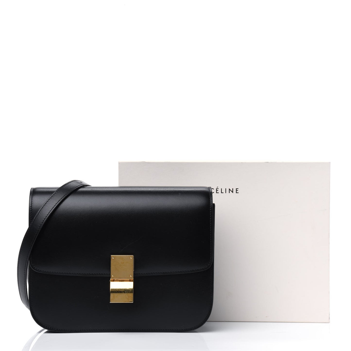 Box Calfskin Medium Classic Box Flap Bag Black
