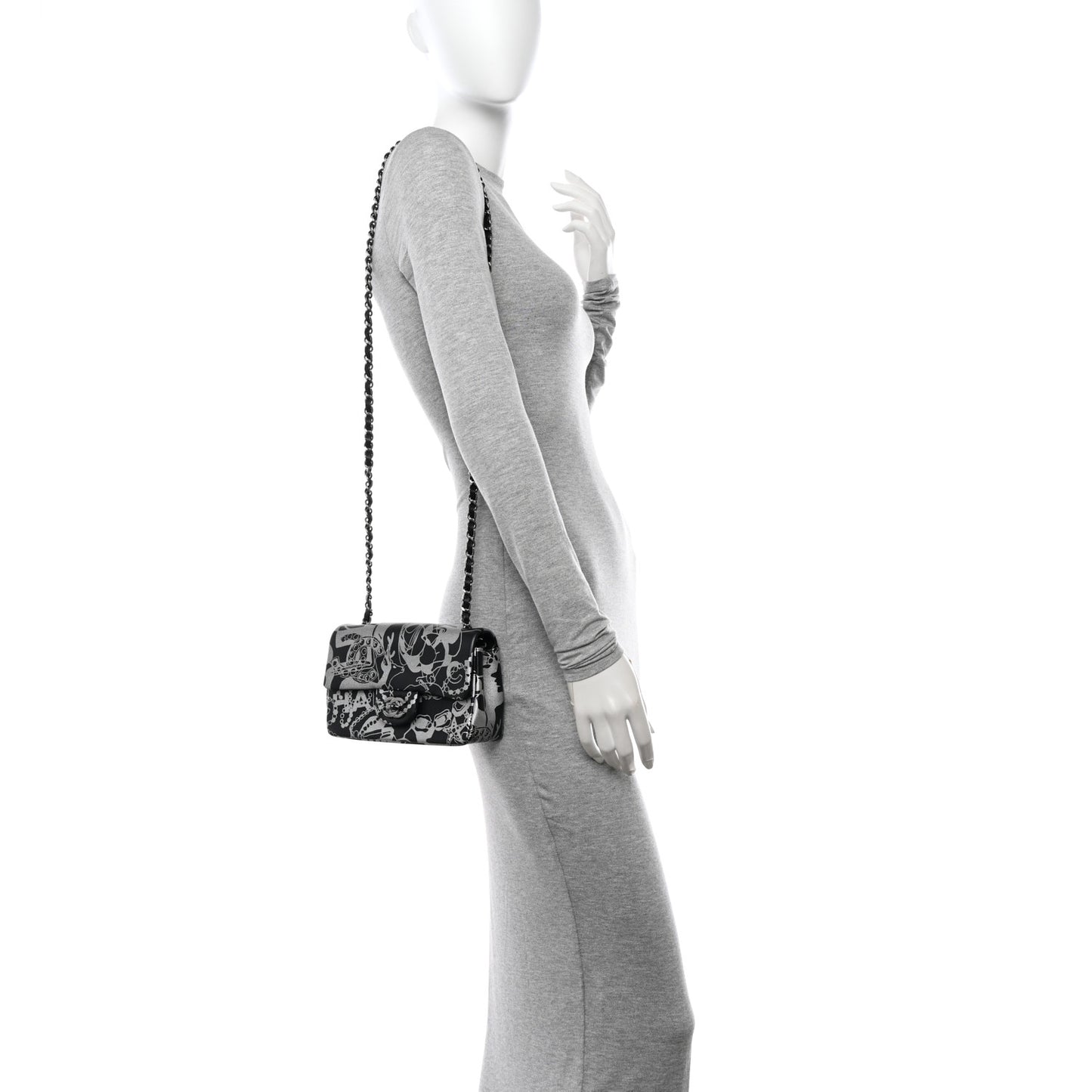 Lambskin Printed Mini Rectangular Flap Black Silver