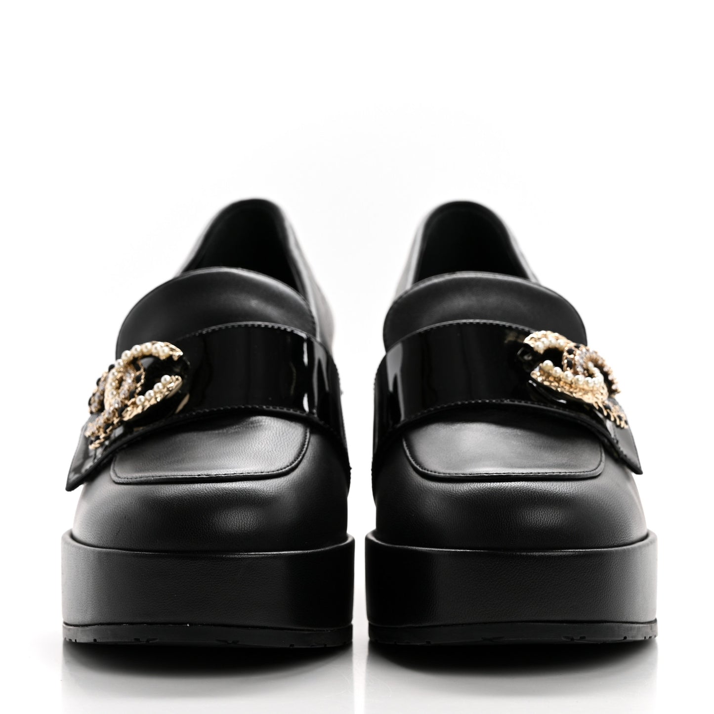 Lambskin Pearl Crystal Quilted CC Loafers 36 Black