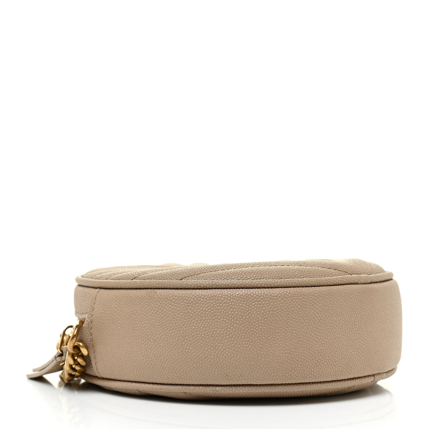Saint Laurent Grain De Poudre Matelasse Chevron Quilted Round Vinyle Camera Bag Dark Beige 4 of 11