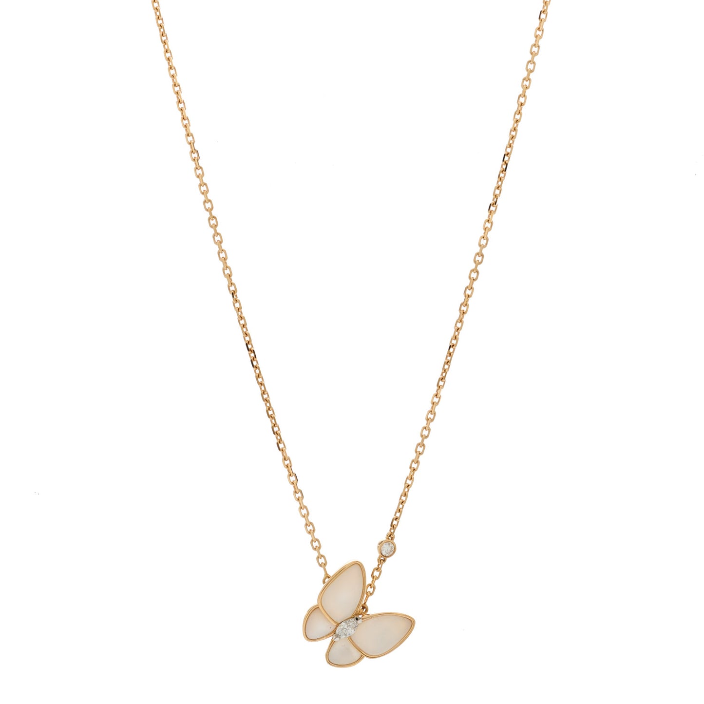 18K Rose Gold Diamond Mother of Pearl Two Butterfly Pendant Necklace