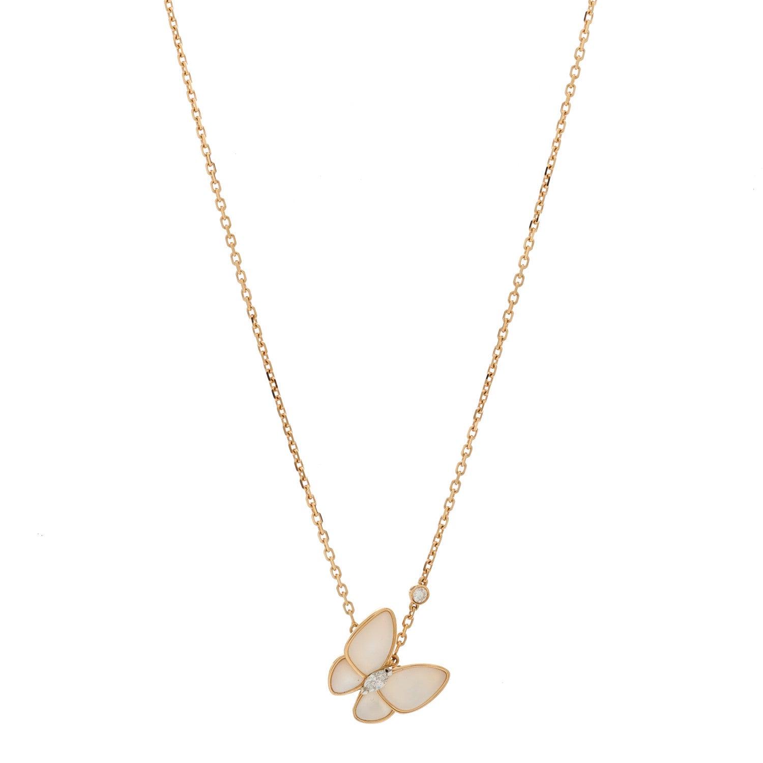 Van Cleef & Arpels 18K Rose Gold Diamond Mother of Pearl Two Butterfly Pendant Necklace 1 of 6