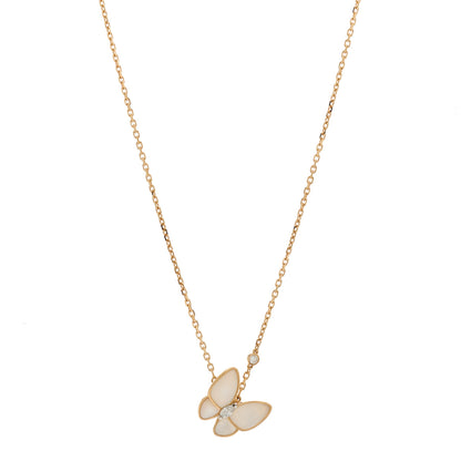 Van Cleef & Arpels 18K Rose Gold Diamond Mother of Pearl Two Butterfly Pendant Necklace 1 of 6