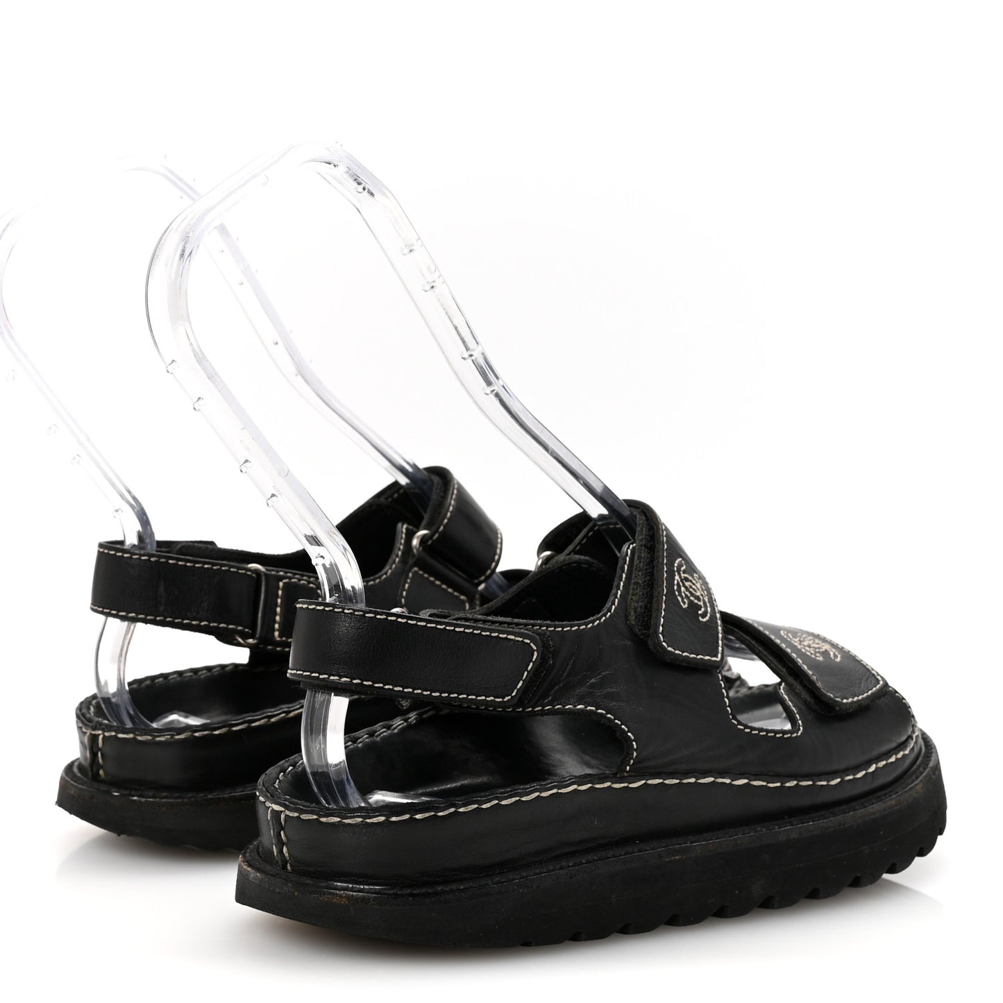 Calfskin Velcro Dad Sandals 35 Black