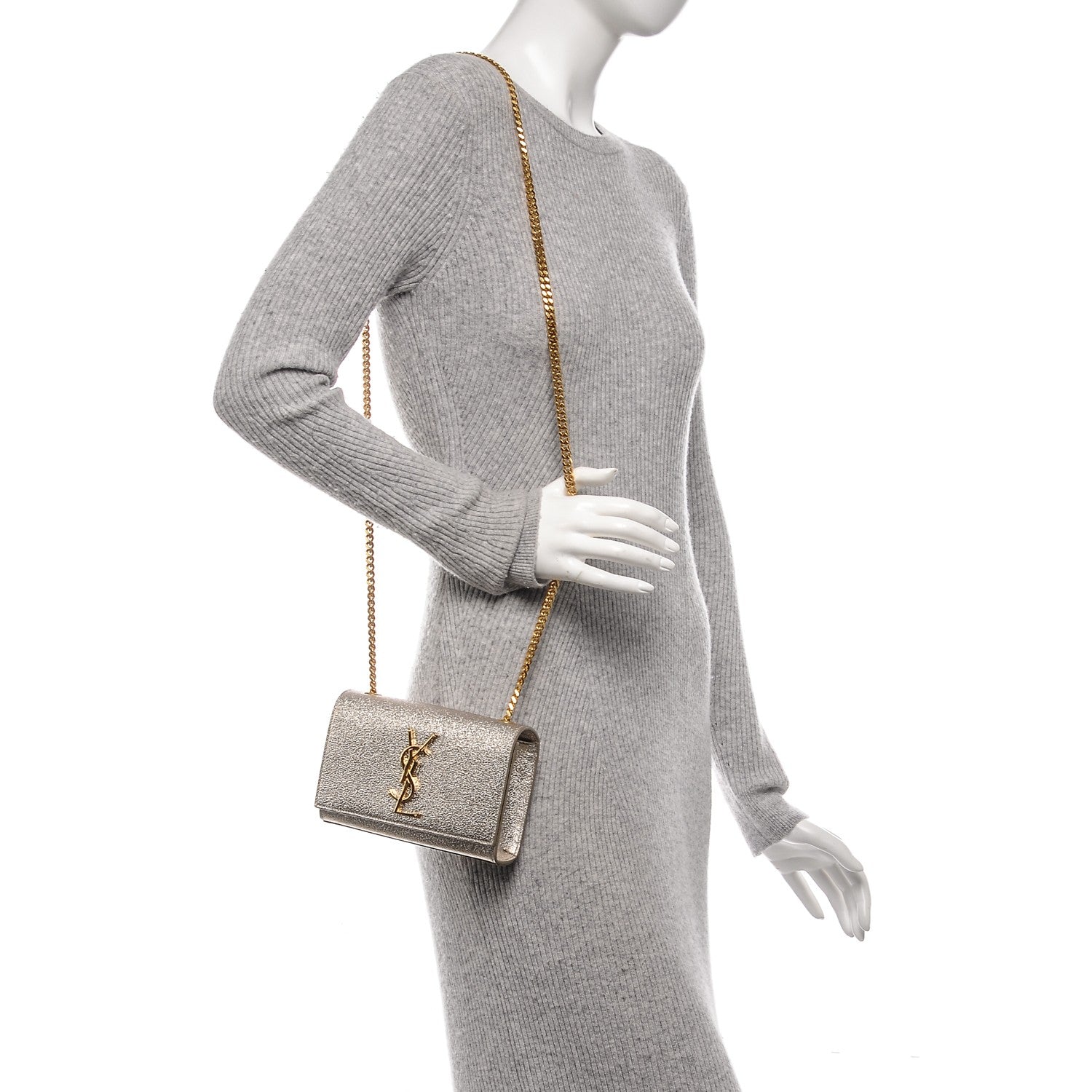 Saint Laurent Metallic Calfskin Small Classic Monogram Kate Satchel Pale Gold 2 of 6