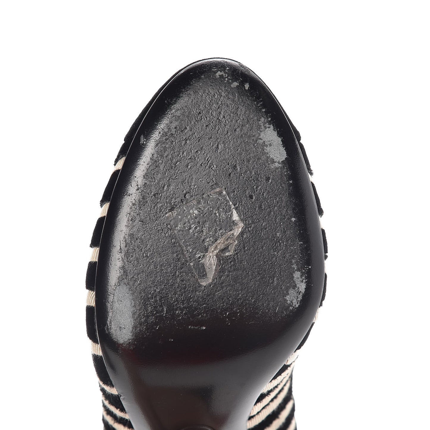 Velvet Stripe Cap Toe Pumps 37 Black Beige