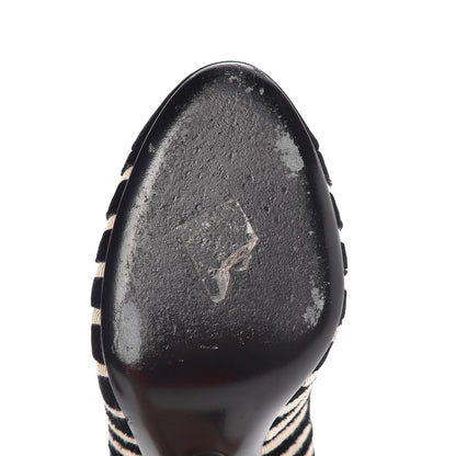 Chanel Velvet Stripe Cap Toe Pumps 37 Black Beige 11 of 12