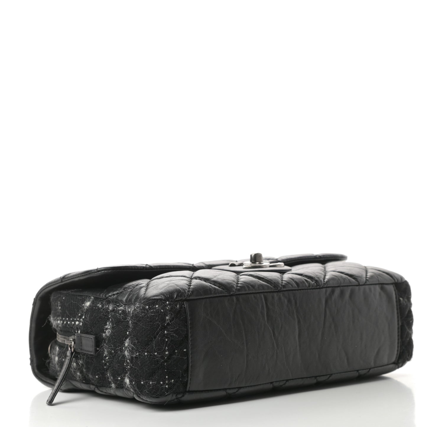Aged Calfskin Tweed Jumbo New Portobello Flap Black