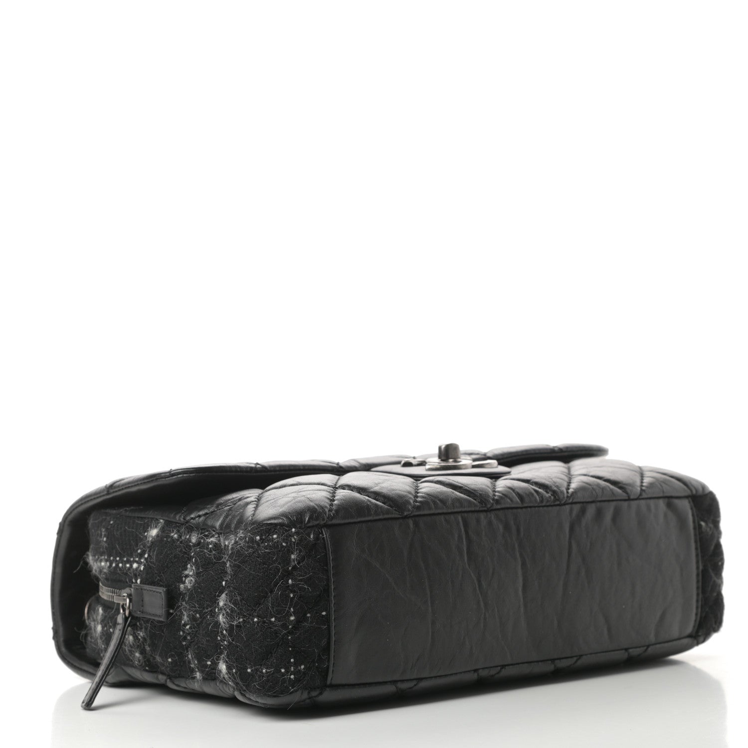 Chanel Aged Calfskin Tweed Jumbo New Portobello Flap Black 4 of 14