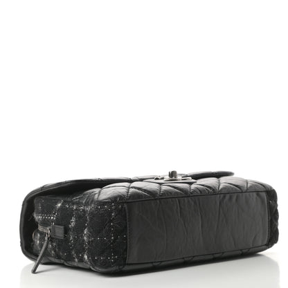 Chanel Aged Calfskin Tweed Jumbo New Portobello Flap Black 4 of 14