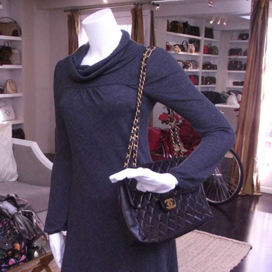 Chanel Vintage Leather Jumbo Classic Flap Black 2 of 7