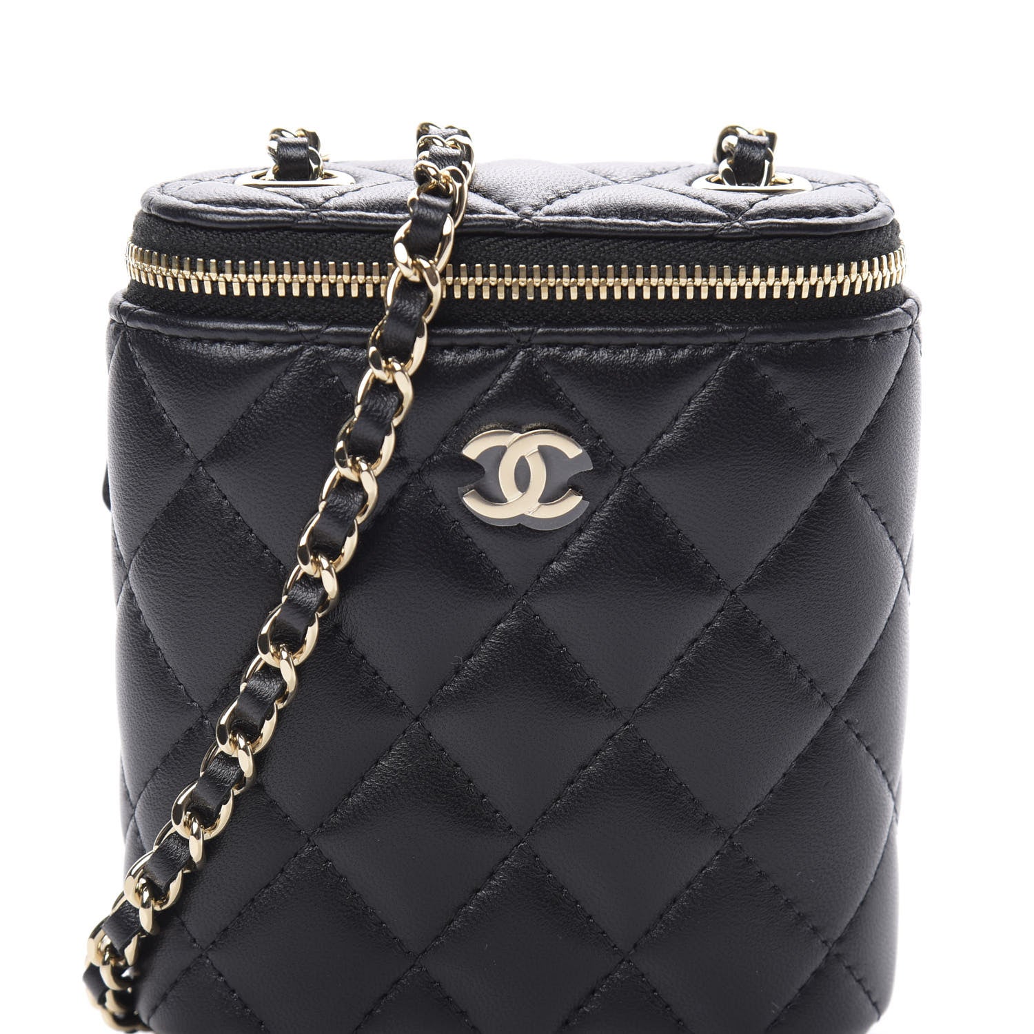 Chanel Lambskin Quilted Small Vertical Coco Beauty Vanity Case With Chain Black 8 of 11