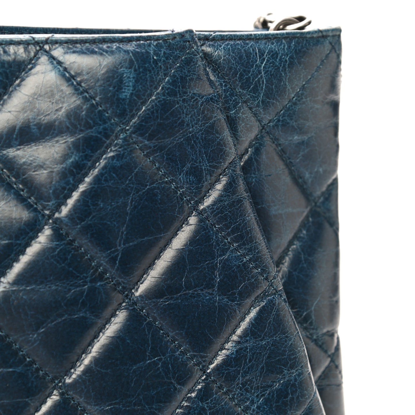 Aged Calfskin Quilted Zip Clutch Blue