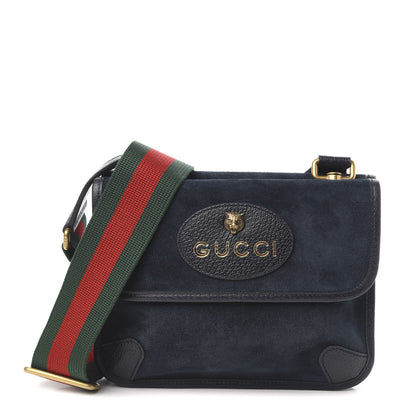 Gucci Suede Web Small Neo Vintage Double Flap Messenger Bag Blue 1 of 10