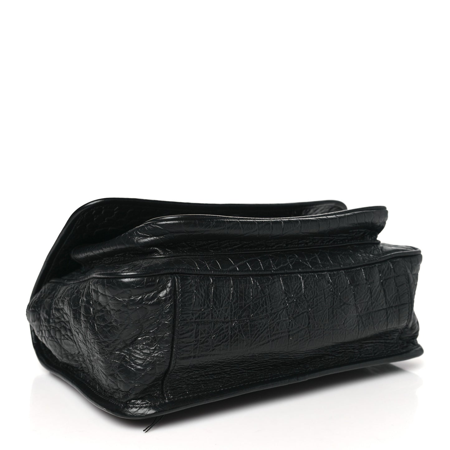 Crocodile Embossed Lambskin Monogram Medium Niki Chain Satchel Black