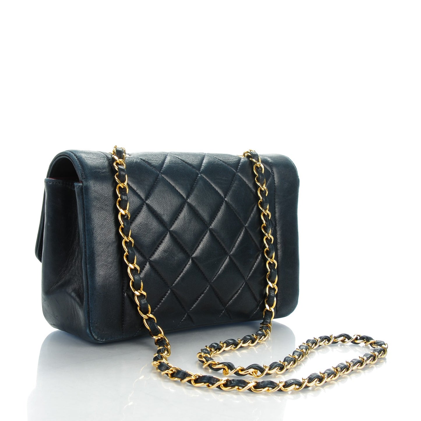 Lambskin Quilted Small Single Flap Navy