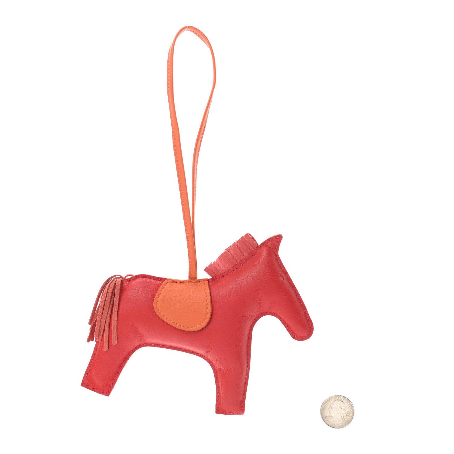 Hermes Milo Lambskin Grigri Rodeo Horse Bag Charm GM Rouge Rose Indien Jaipur Feu 2 of 3