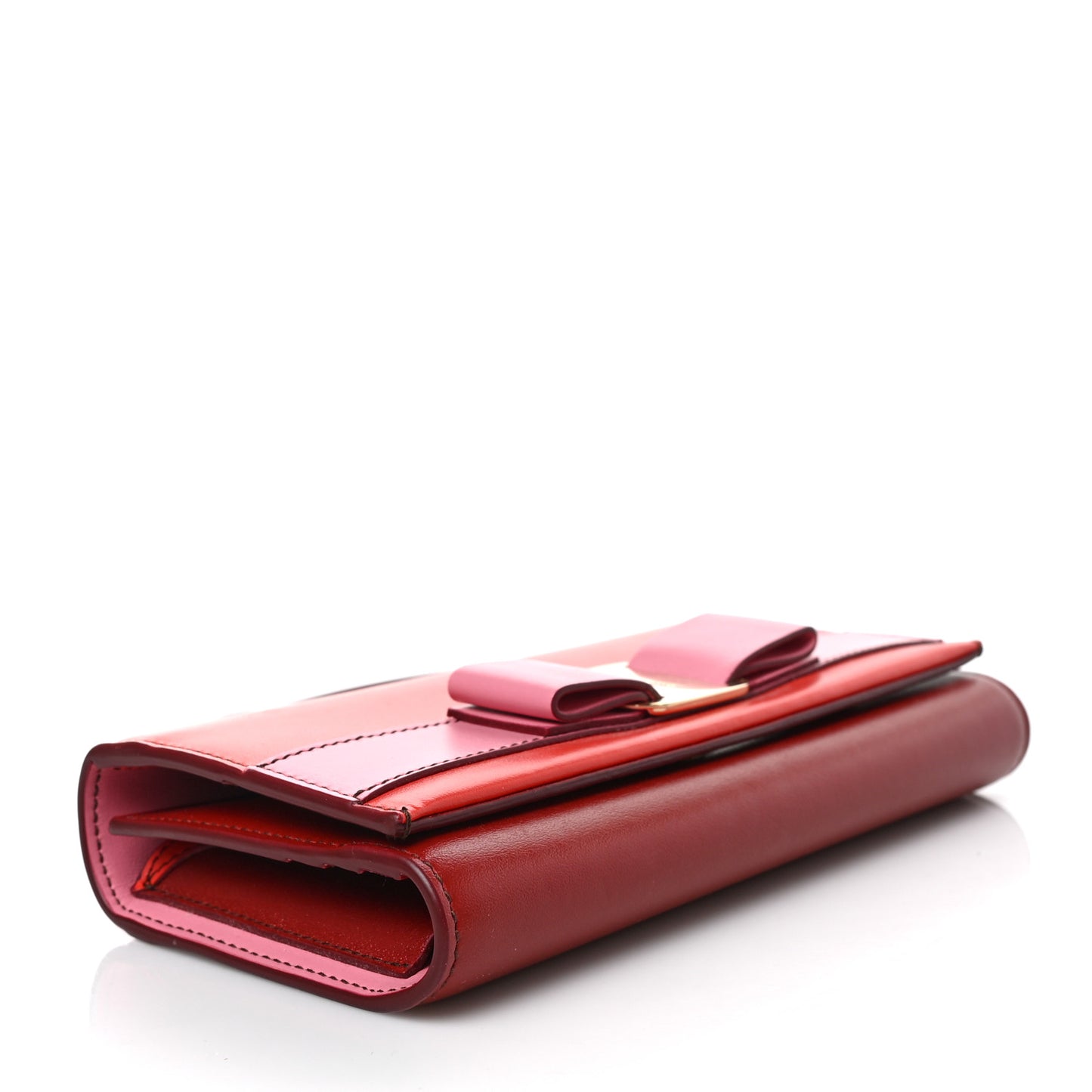 Calfskin Vara Bow Top Handle Wallet On Strap Red Pink