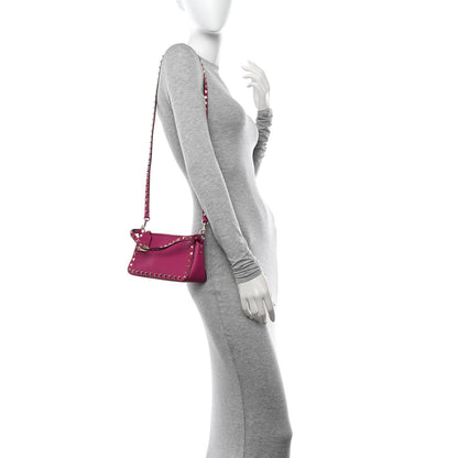 Valentino Garavani Pebbled Calfskin Small Rockstud Flip Lock Shoulder Bag Fuxia 2 of 9