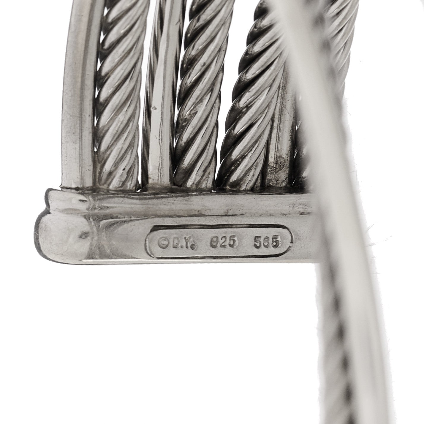 Sterling Silver 14K White Gold Diamond Crossover Four Row Cuff Bracelet