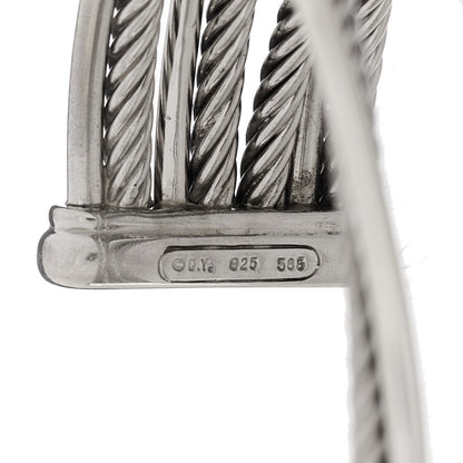 David Yurman Sterling Silver 14K White Gold Diamond Crossover Four Row Cuff Bracelet 3 of 3
