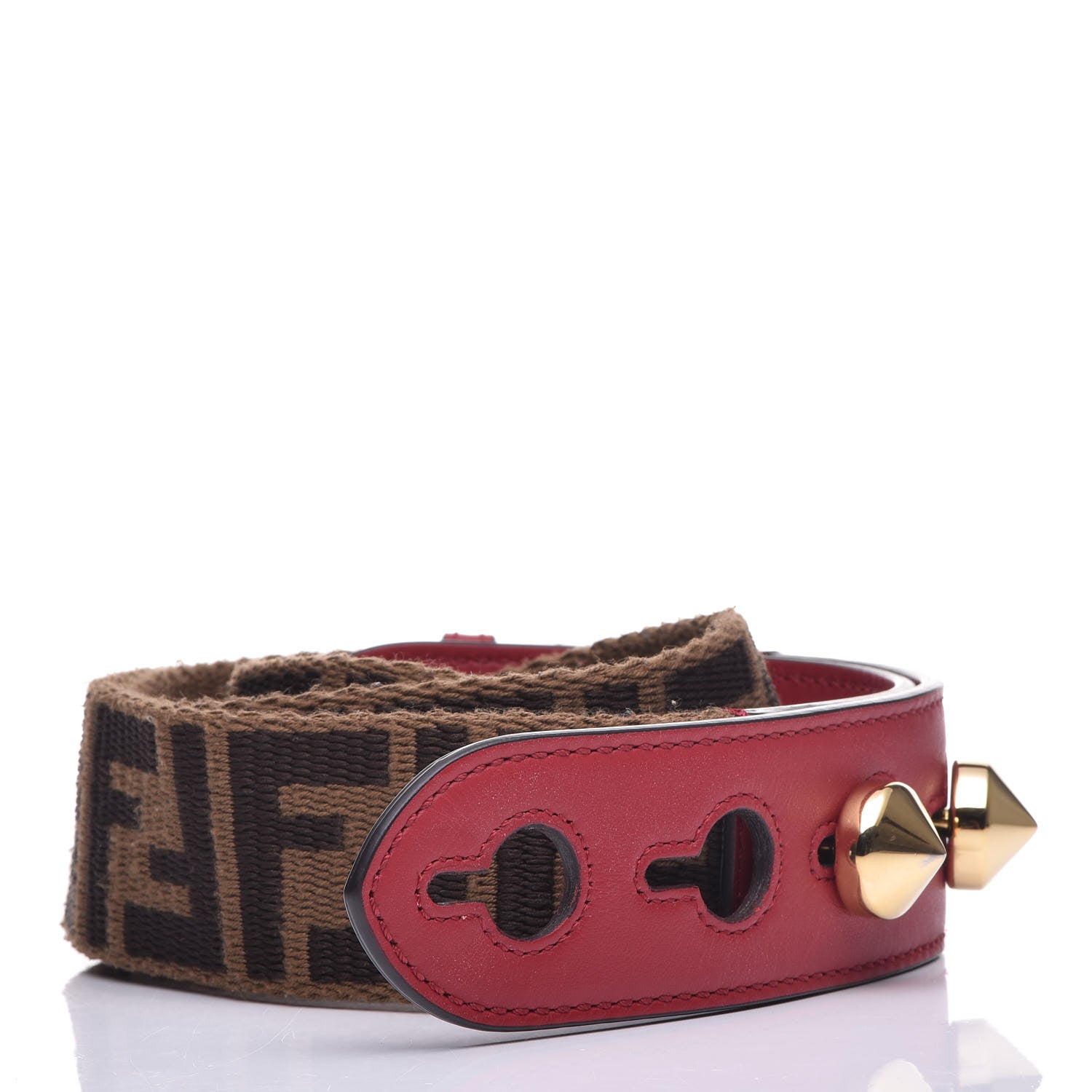 Fendi Ribbon Vitello Century FF 1974 Studded Strap You Fango Marrone Fragola 2 of 7