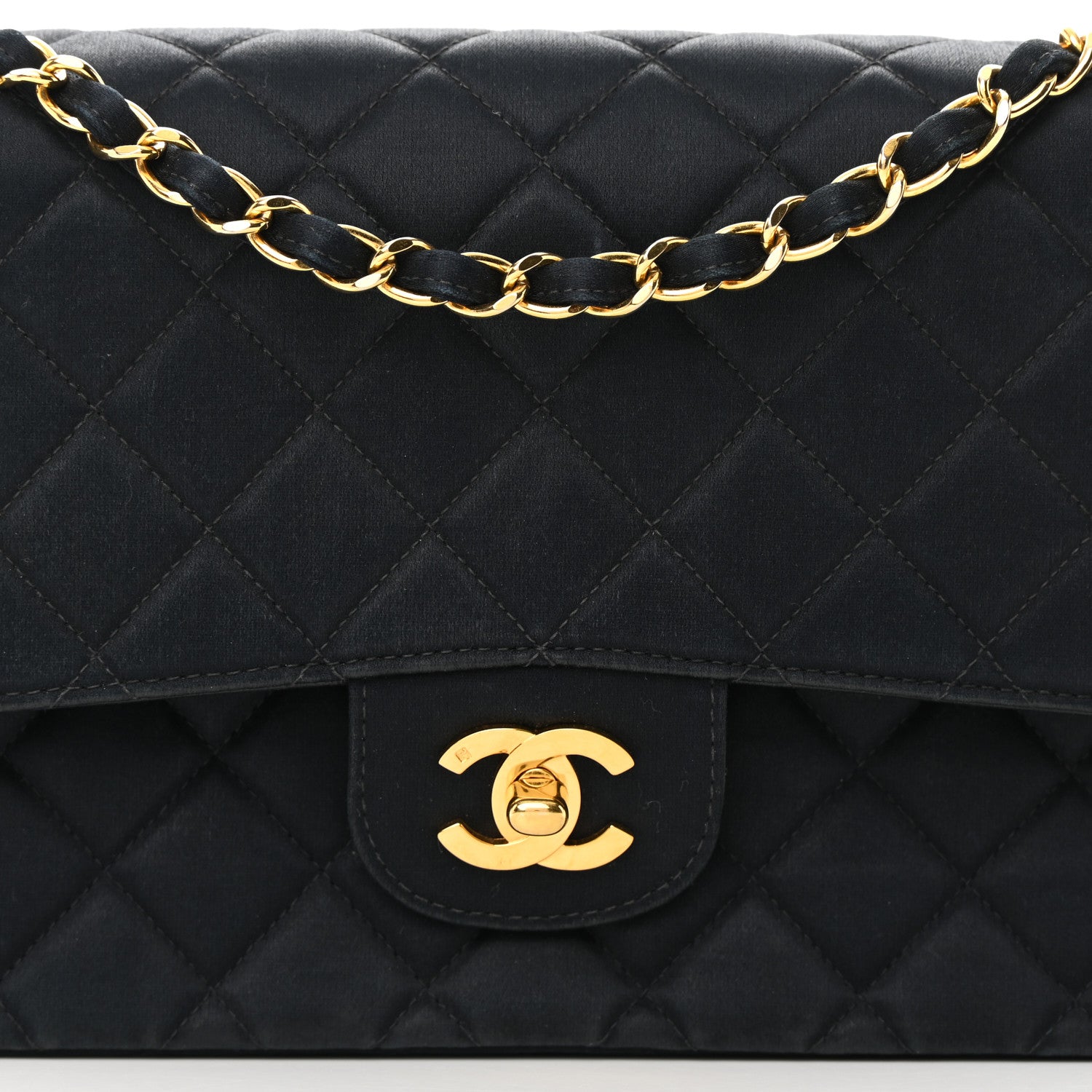 Chanel Satin Quilted Medium Double Flap Black 9 of 18