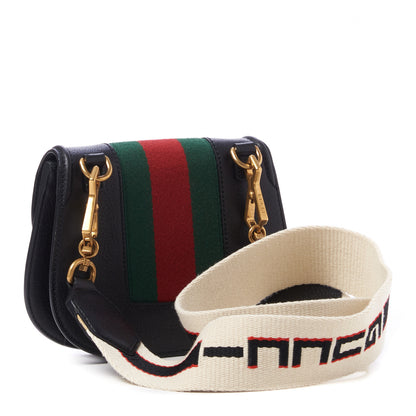 Gucci Calfskin Web Crystal Butterfly Stripe Small Totem Shoulder Bag Black 3 of 9
