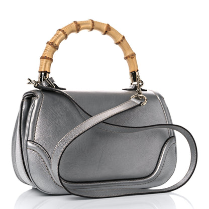 Gucci Metallic Calfskin Medium New Bamboo Top Handle Bag Silver 4 of 17
